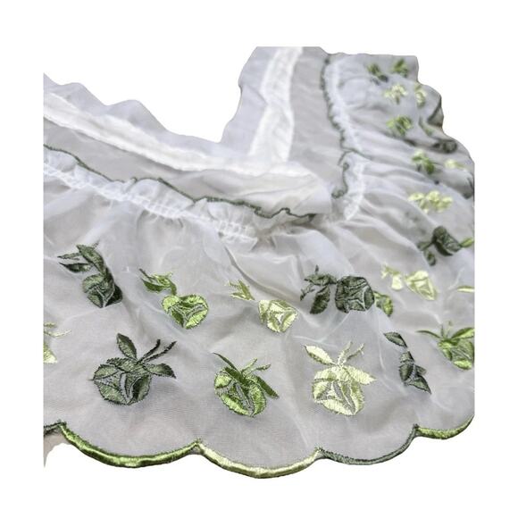 Vtg Embroidery Floral Sheer Curtain/linen Granny 69”X11”.Cottage Core Green Rose - Picture 2 of 6